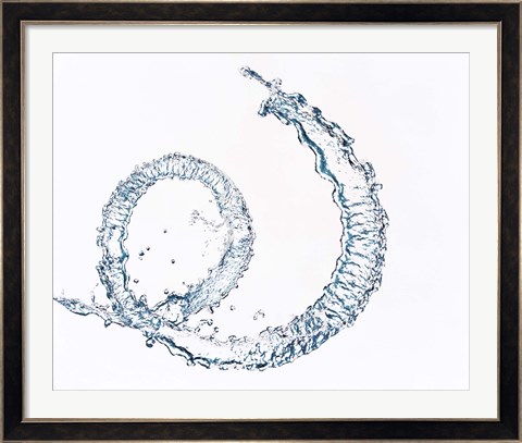 Framed Curl of water drops on white background Print