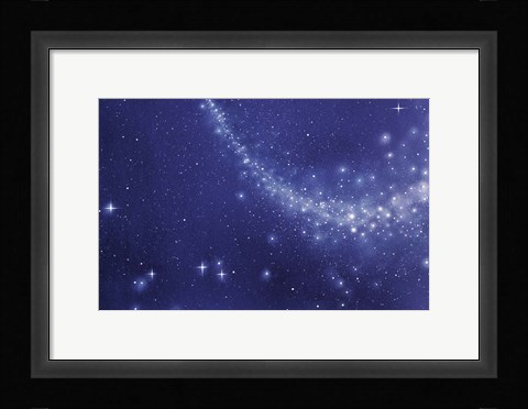 Framed Trail of stars in deep blue sky Print