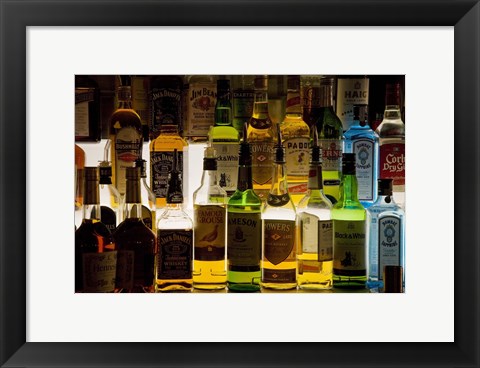 Framed Bottles of Liquor, De Luan&#39;s Bar, Ballydowane, County Waterford, Ireland Print