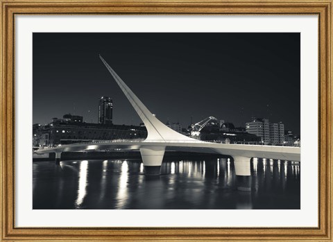 Framed Buildings with a footbridge at the port, Puente De La Mujer, Puerto Madero, Buenos Aires, Argentina Print