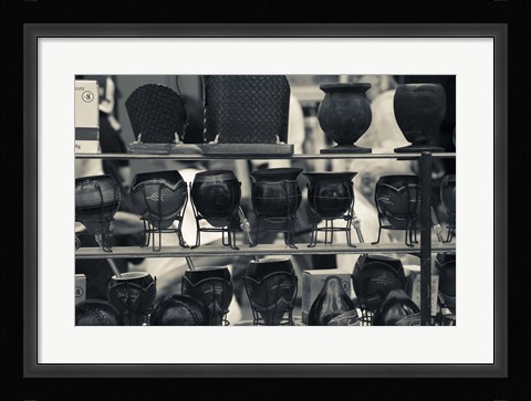 Framed Row of Mate Cups at a Market Stall in Plaza Constitucion, Montevideo, Uruguay Print