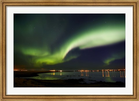 Framed Aurora Borealis in the sky, Alftanes, Reykjavik, Iceland Print