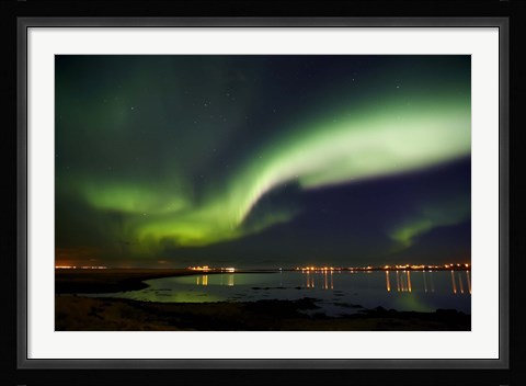 Framed Aurora Borealis in the sky, Alftanes, Reykjavik, Iceland Print