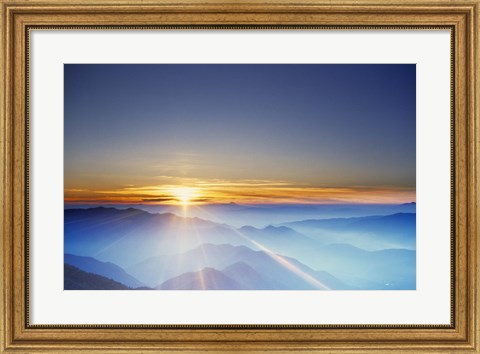 Framed Sunrise over mountain range Print
