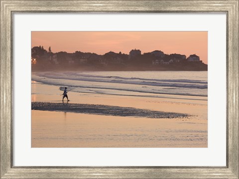 Framed Man walking on the beach, Good Harbor Beach, Gloucester, Cape Ann, Massachusetts, USA Print