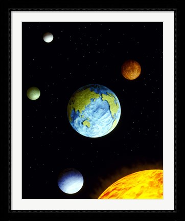Framed Universe with planets Print