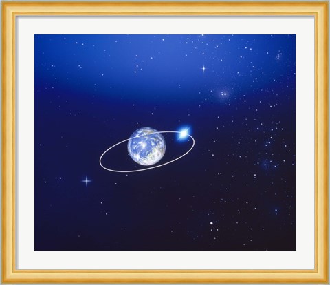 Framed Space, Earth and moon concept Print