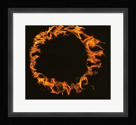 Framed Flamed Circle on Black Background Print