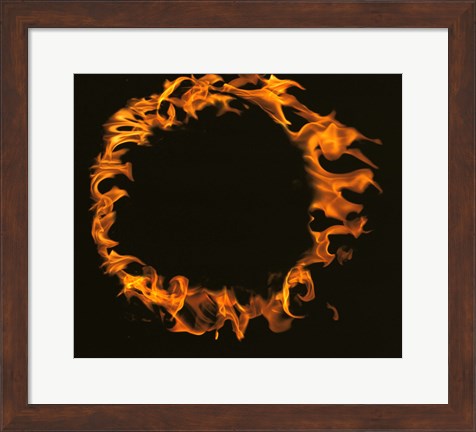Framed Flamed Circle on Black Background Print