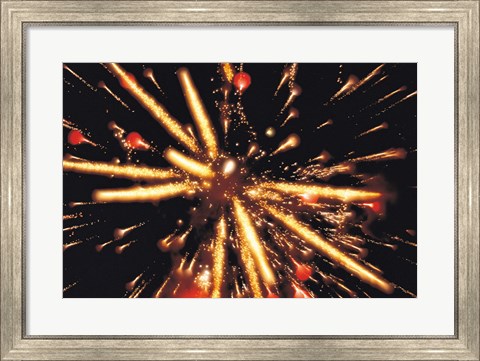 Framed Ignited Fireworks against a Night Sky Print
