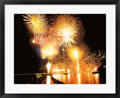 Framed Fireworks display in night Print