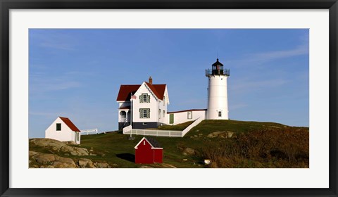 Framed Lighthouse on the hill, Cape Neddick Lighthouse, Cape Neddick, York, Maine, USA Print