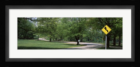 Framed Double bend sign in a park, Letchworth State Park, New York State, USA Print