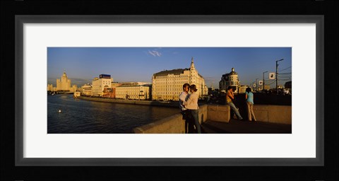 Framed Side profile of a couple romancing, Moskva River, Moscow, Russia Print