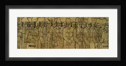 Framed Human representations carving on the wall, Monumento a la Patria, Merida, Yucatan, Mexico Print