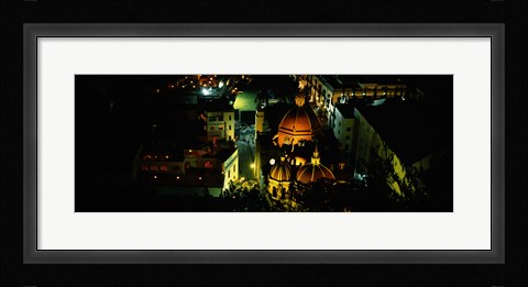Framed High angle view of buildings lit up at night, Guanajuato, Mexico Print