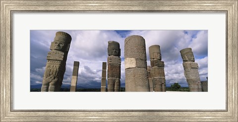 Framed Low angle view of clouds over statues, Atlantes Statues, Temple of Quetzalcoatl, Tula, Hidalgo State, Mexico Print