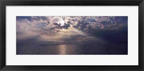 Framed Sunset over the sea, Gulf Of Mexico, Cedar Key, Levy County, Florida, USA Print