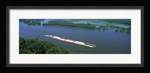 Framed Barge in a river, Mississippi River, Marquette, Prairie Du Chien, Wisconsin-Iowa, USA Print