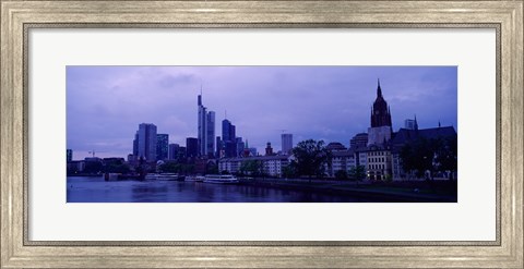 Framed City at the waterfront, Main River, Frankfurt Cathedral, Frankfurt, Hesse, Germany Print