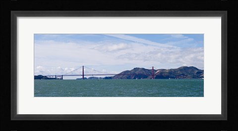 Framed Boats sailing near a suspension bridge, Golden Gate Bridge, San Francisco Bay, San Francisco, California, USA Print