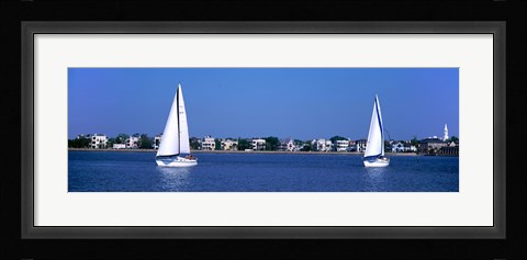 Framed Sailboats in the Atlantic ocean with mansions in the background, Intracoastal Waterway, Charleston, South Carolina, USA Print