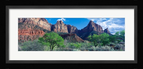 Framed Cottonwood trees and The Watchman, Zion National Park, Utah, USA Print