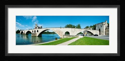 Framed Bridge across a river, Pont Saint-Benezet, Rhone River, Avignon, Vaucluse, Provence-Alpes-Cote d'Azur, France Print