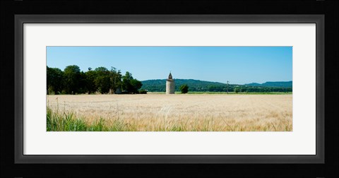 Framed Wheatfield with stone tower, Meyrargues, Bouches-Du-Rhone, Provence-Alpes-Cote d'Azur, France Print