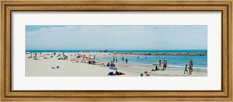 Framed Tourists on the beach, Saintes-Maries-De-La-Mer, Bouches-Du-Rhone, Provence-Alpes-Cote d&#39;Azur, France Print