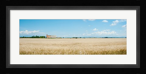 Framed Wheat field with grain elevator near D8, Plateau de Valensole, Alpes-de-Haute-Provence, Provence-Alpes-Cote d'Azur, France Print