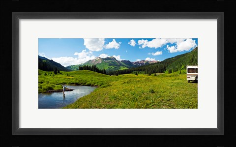 Framed Man camping along Slate River, Crested Butte, Gunnison County, Colorado, USA Print