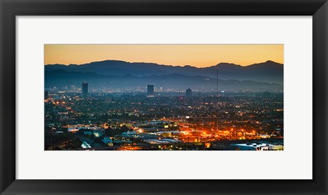 Framed Buildings in a city, Miracle Mile, Hollywood, Griffith Park Observatory, Los Angeles, California, USA Print
