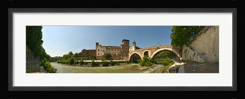Framed Bridge across a river, Pons Fabricius, Tiber River, Rome, Lazio, Italy Print