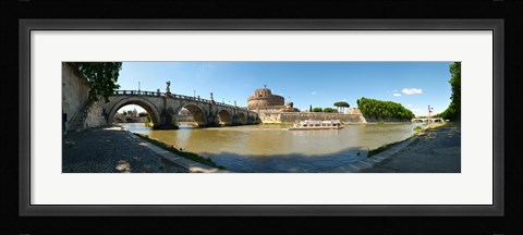 Framed Bridge across a river with mausoleum in the background, Tiber River, Ponte Sant'Angelo, Castel Sant'Angelo, Rome, Lazio, Italy Print