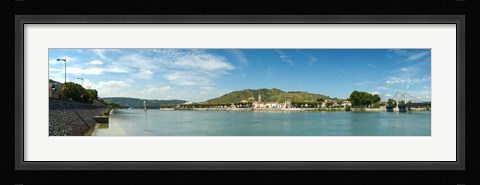 Framed Town at the waterfront, vineyards on the hill in background, Tain-l'Hermitage, Rhone River, Rhone-Alpes, France Print