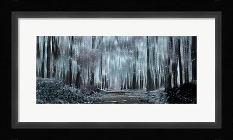 Framed Enchanted forest (black and white) Print