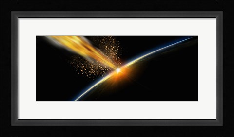 Framed Meteor hitting earth Print