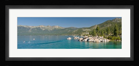Framed Stand-Up Paddle-Boarders near Sand Harbor at Lake Tahoe, Nevada, USA Print