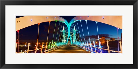 Framed Millennium Bridge at night, Salford Quays, Salford, Greater Manchester, England Print