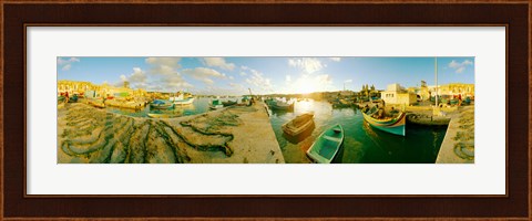 Framed Boats at harbor, Malta Print