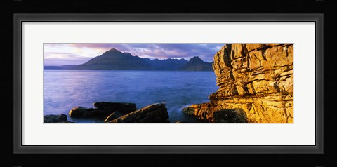 Framed Rock formations at coast, Elgol, Black Cuillin, Isle of Skye, Inner Hebrides, Scotland Print
