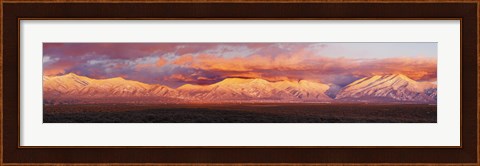 Framed Sunset over mountain range, Sangre De Cristo Mountains, Taos, Taos County, New Mexico, USA Print