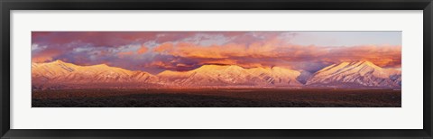 Framed Sunset over mountain range, Sangre De Cristo Mountains, Taos, Taos County, New Mexico, USA Print