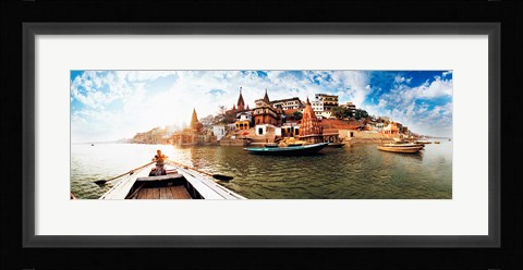 Framed Boats in the Ganges River, Varanasi, Uttar Pradesh, India Print