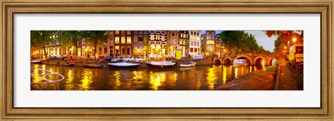 Framed Buildings along a canal at dusk, Amsterdam, Netherlands Print