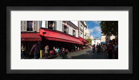 Framed Busy street lined with bistros, Montmarte, Paris, Ile-de-France, France Print
