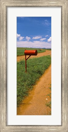 Framed Red mailbox at the roadside, San Rafael Valley, Arizona, USA Print
