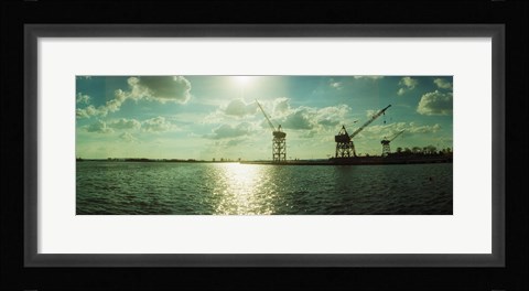 Framed Dockyard at the riverfront, East River, Red Hook, Brooklyn, New York City, New York State, USA Print