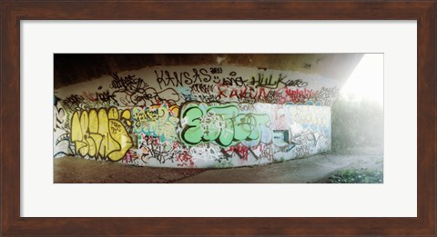 Framed Abandoned underpass wall covered with graffiti at Fort Tilden beach, Queens, New York City, New York State, USA Print